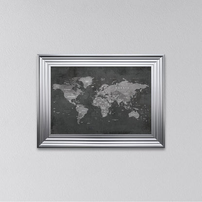 Grey World Map Framed Wall Art