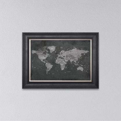 Grey World Map Framed Wall Art
