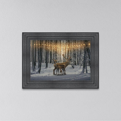Winter Deer With One Fawn Framed Wall Art