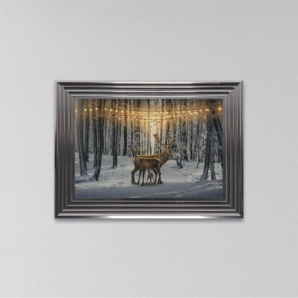 Winter Deer With One Fawn Framed Wall Art