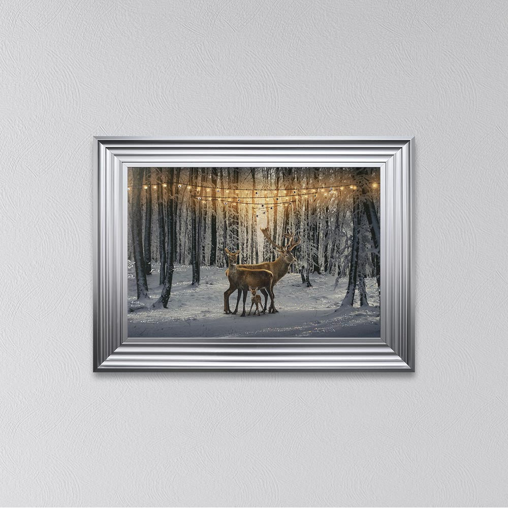 Winter Deer With One Fawn Framed Wall Art