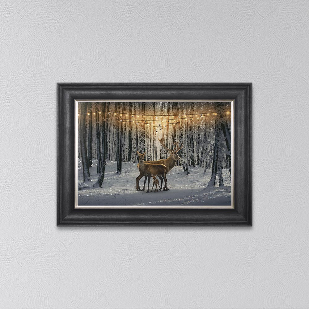 Winter Deer With One Fawn Framed Wall Art
