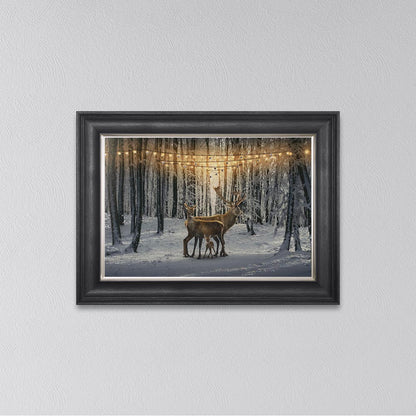 Winter Deer With One Fawn Framed Wall Art
