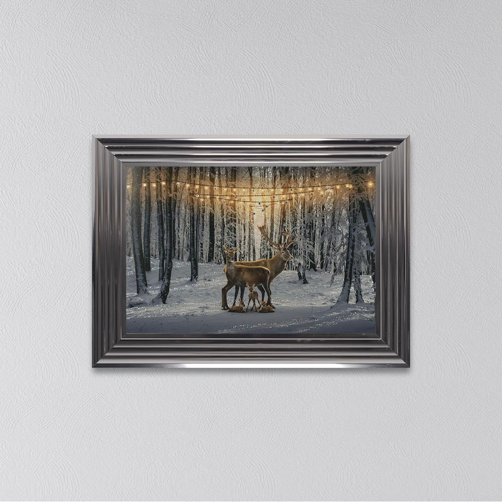Winter Deer With Three Fawns Framed Wall Art