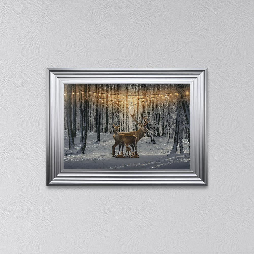 Winter Deer With Three Fawns Framed Wall Art