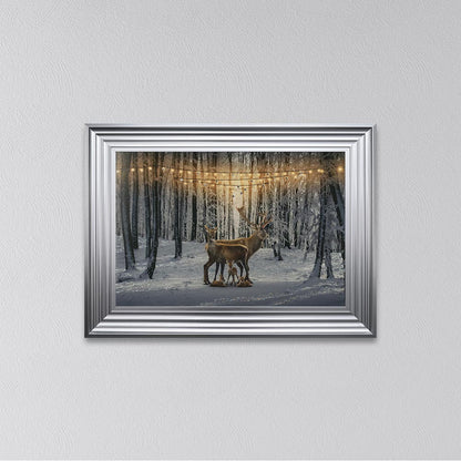 Winter Deer With Three Fawns Framed Wall Art