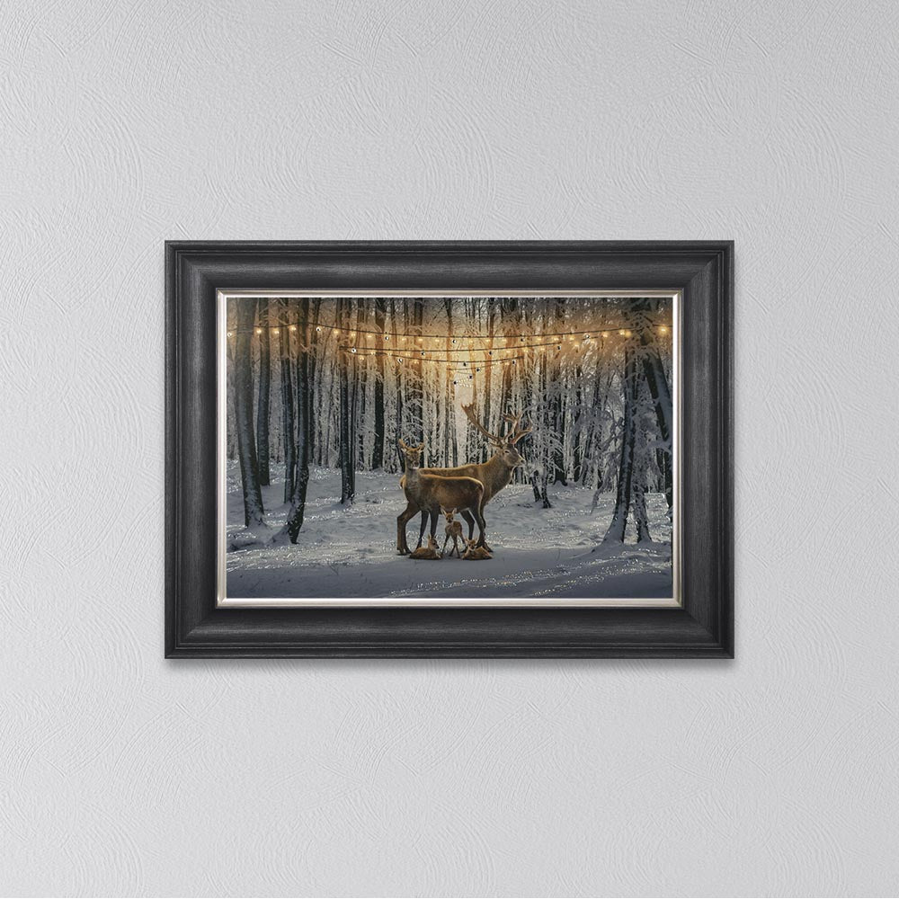 Winter Deer With Three Fawns Framed Wall Art
