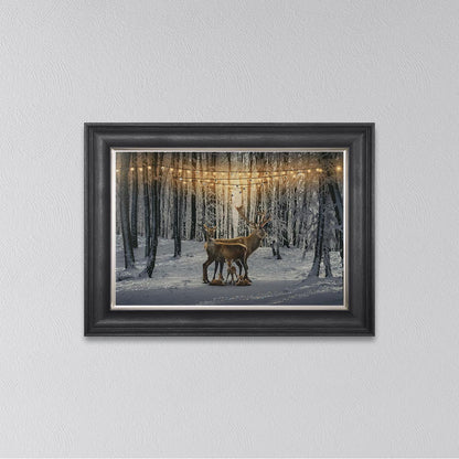 Winter Deer With Three Fawns Framed Wall Art
