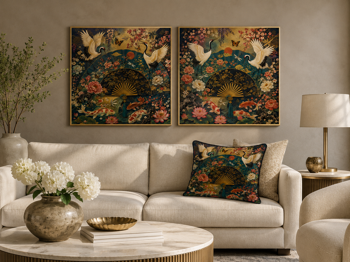 Oriental Fan 1 Velvet Cushion - 60 x 60