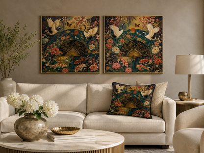 Oriental Fan 1 Velvet Cushion - 60 x 60
