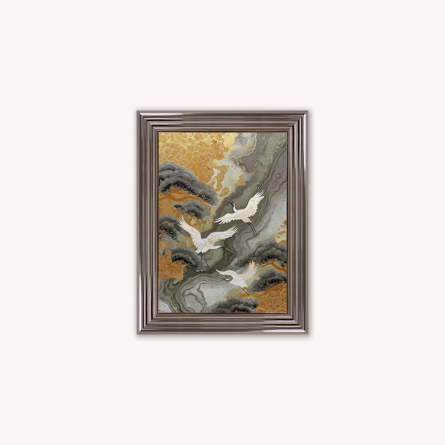 Neutral River Crane 1 Framed Wall Art