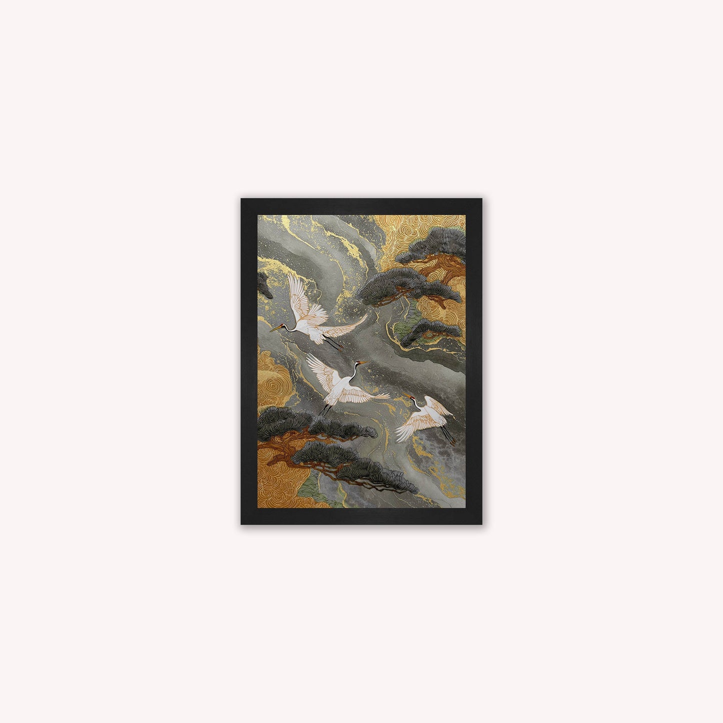 Neutral River Crane 2 Framed Wall Art