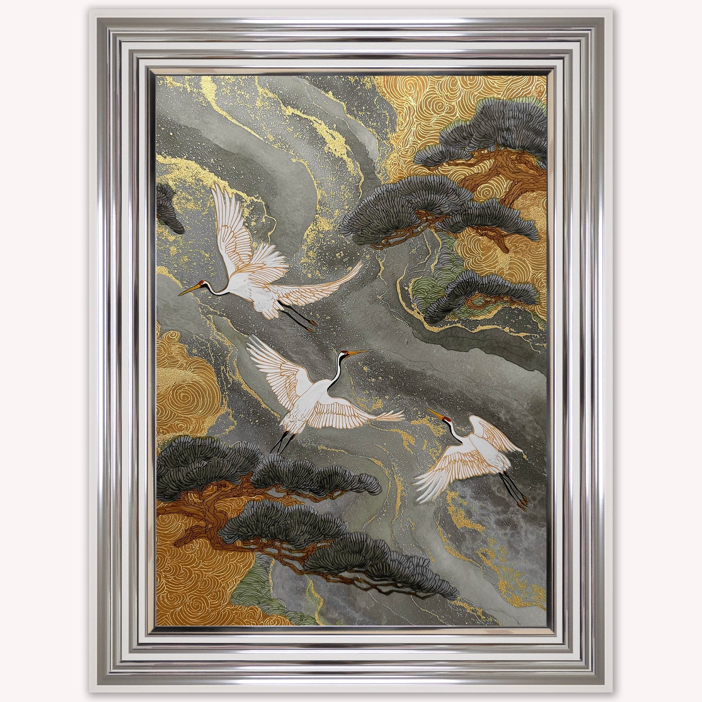 Neutral River Crane 2 Framed Wall Art