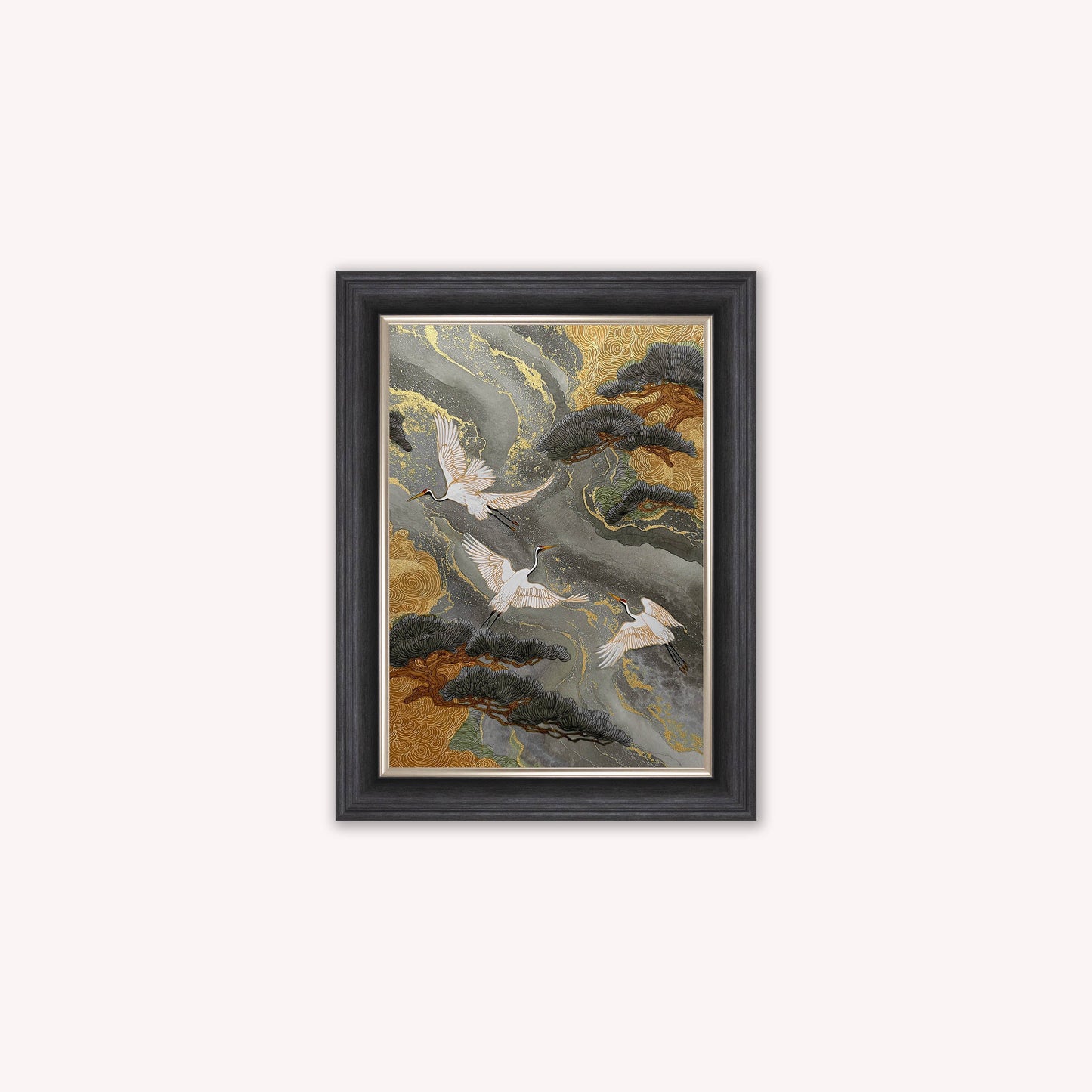 Neutral River Crane 2 Framed Wall Art