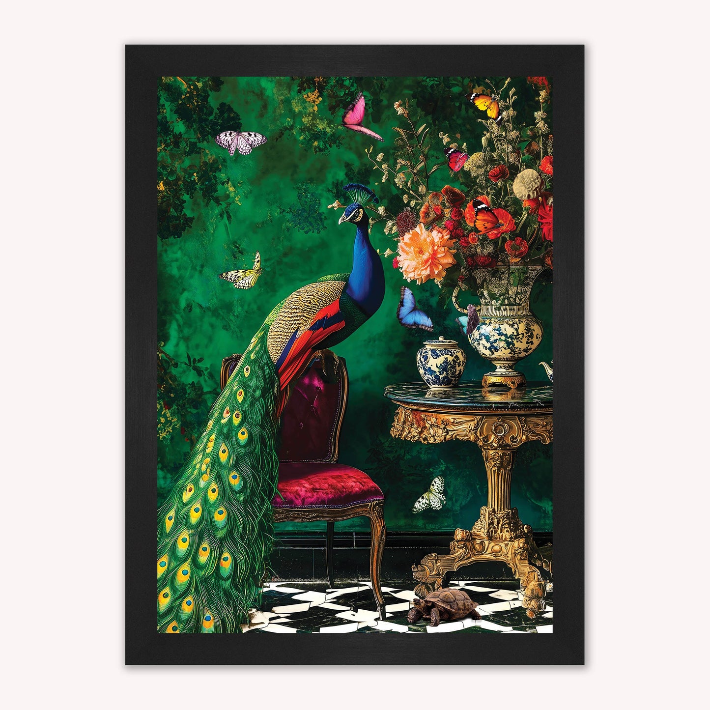 Curiosity Peacock at the Stately Home Framed Wall Art