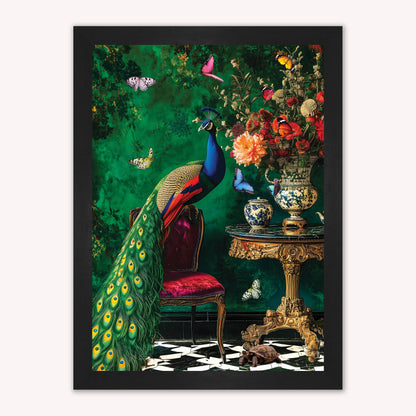 Curiosity Peacock at the Stately Home Framed Wall Art