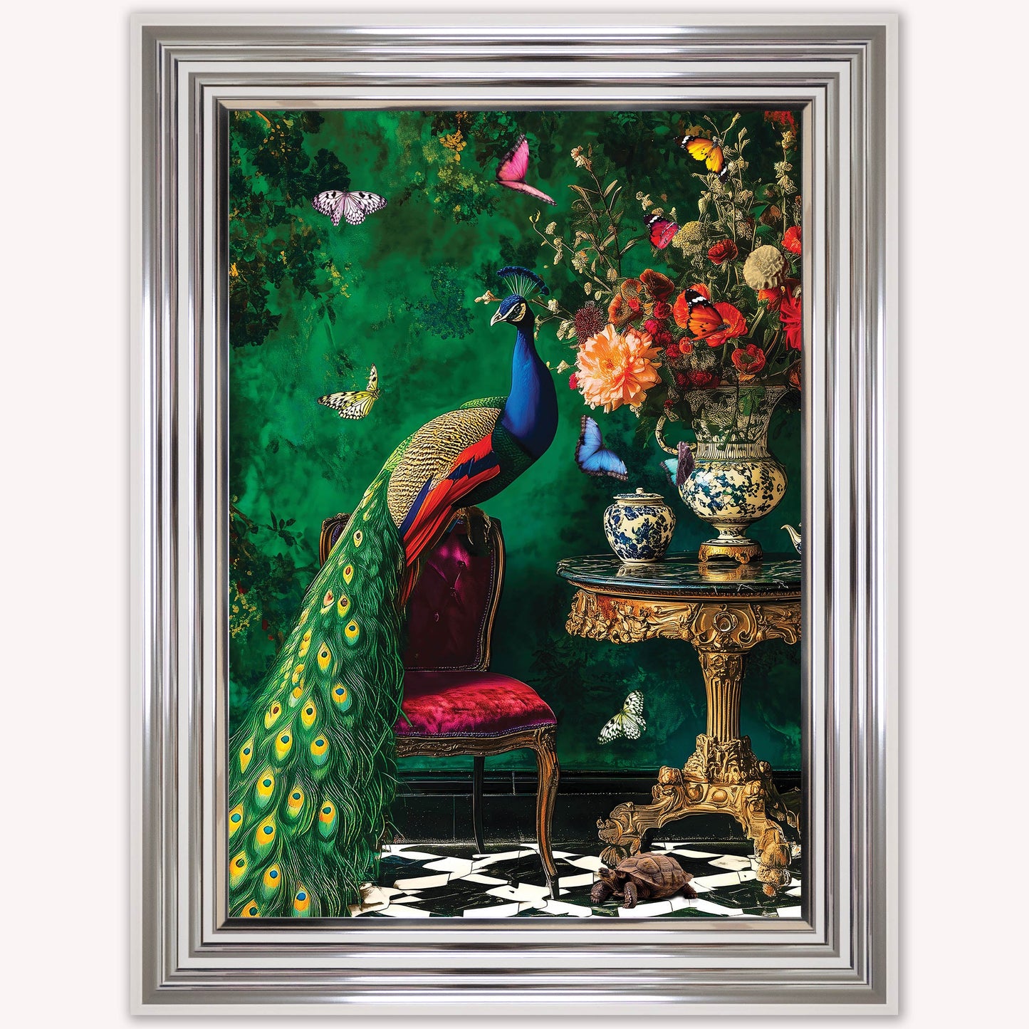 Curiosity Peacock at the Stately Home Framed Wall Art
