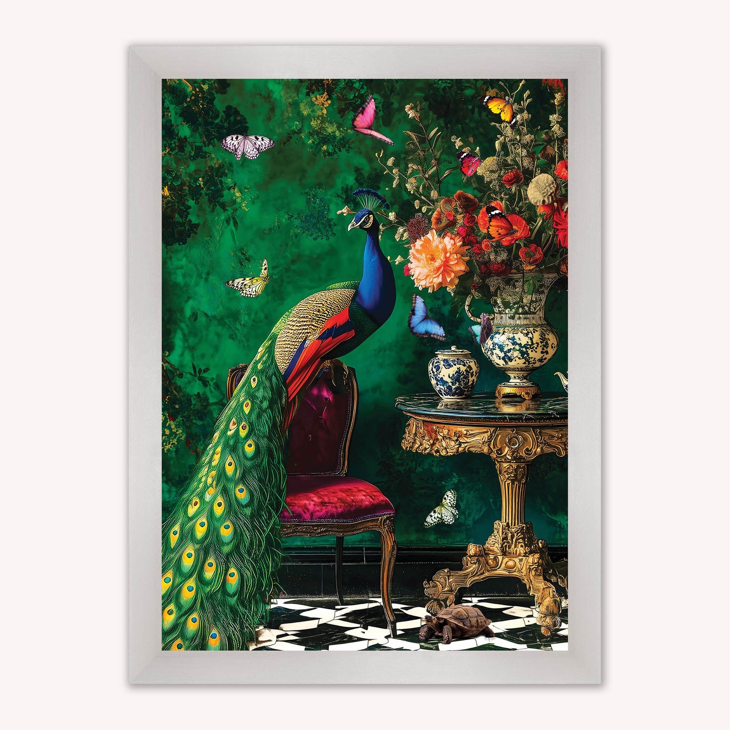 Curiosity Peacock at the Stately Home Framed Wall Art