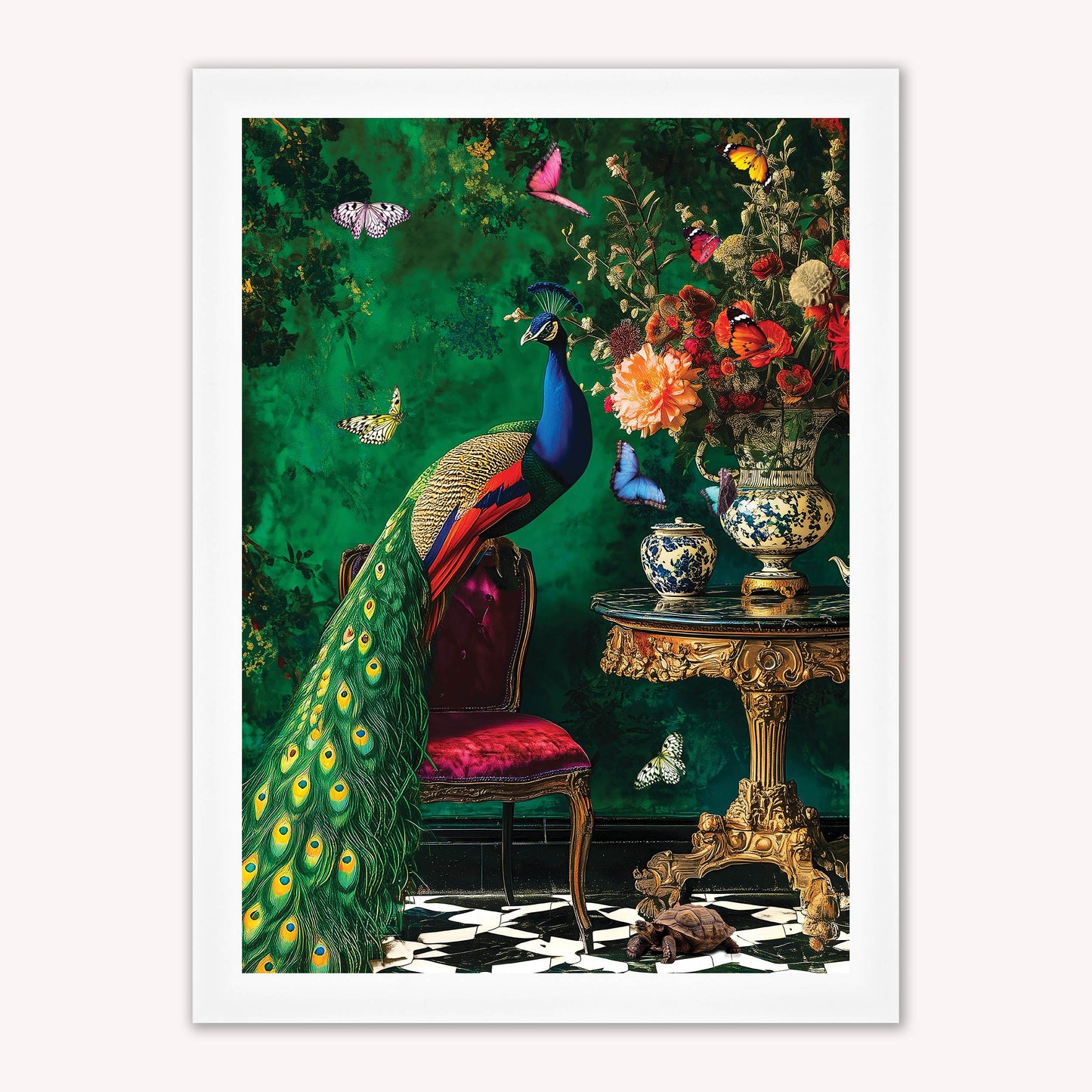 Curiosity Peacock at the Stately Home Framed Wall Art