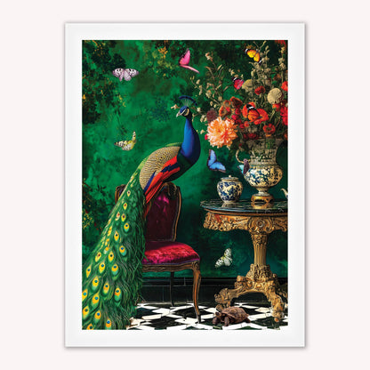 Curiosity Peacock at the Stately Home Framed Wall Art
