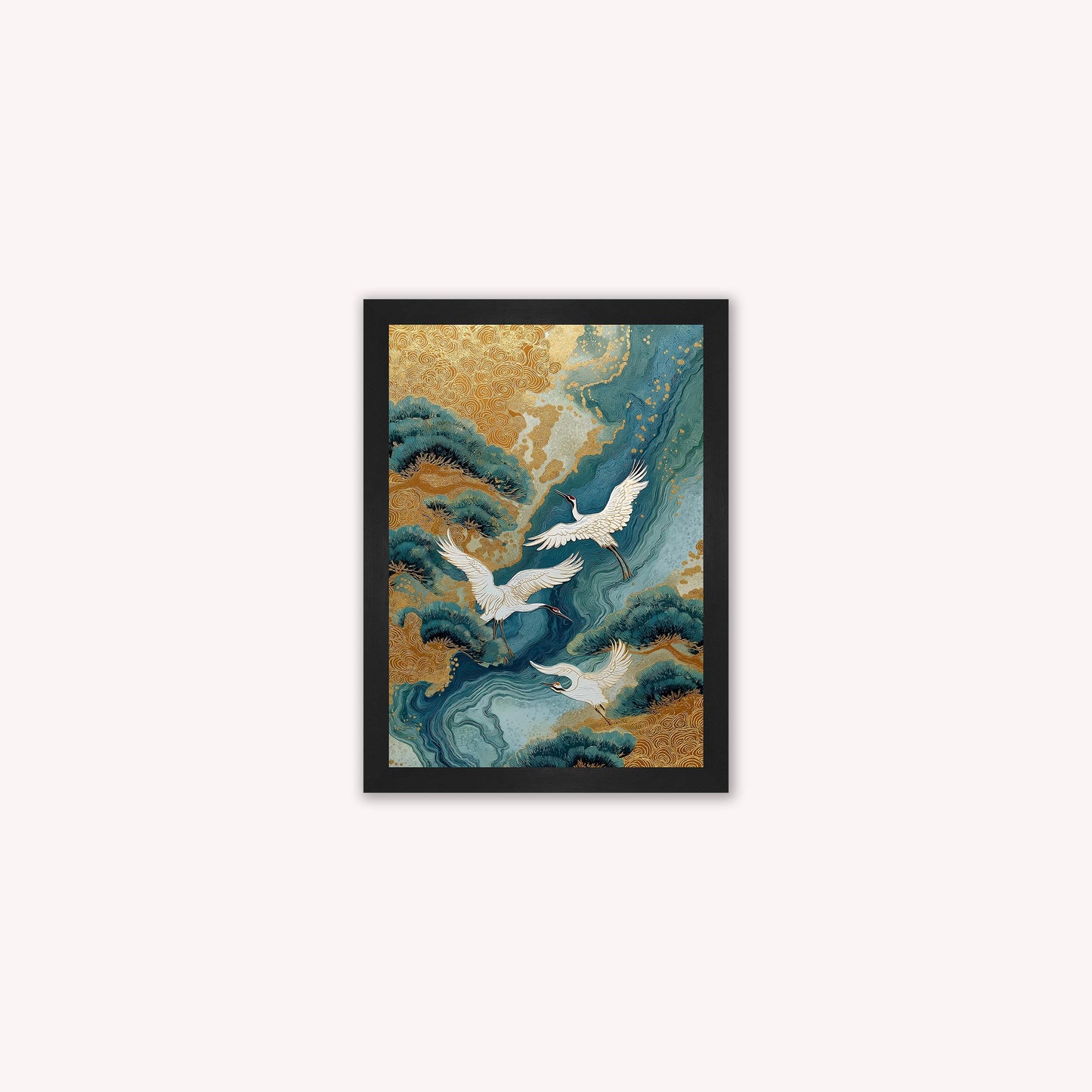 Teal River Crane 1 Framed Wall Art