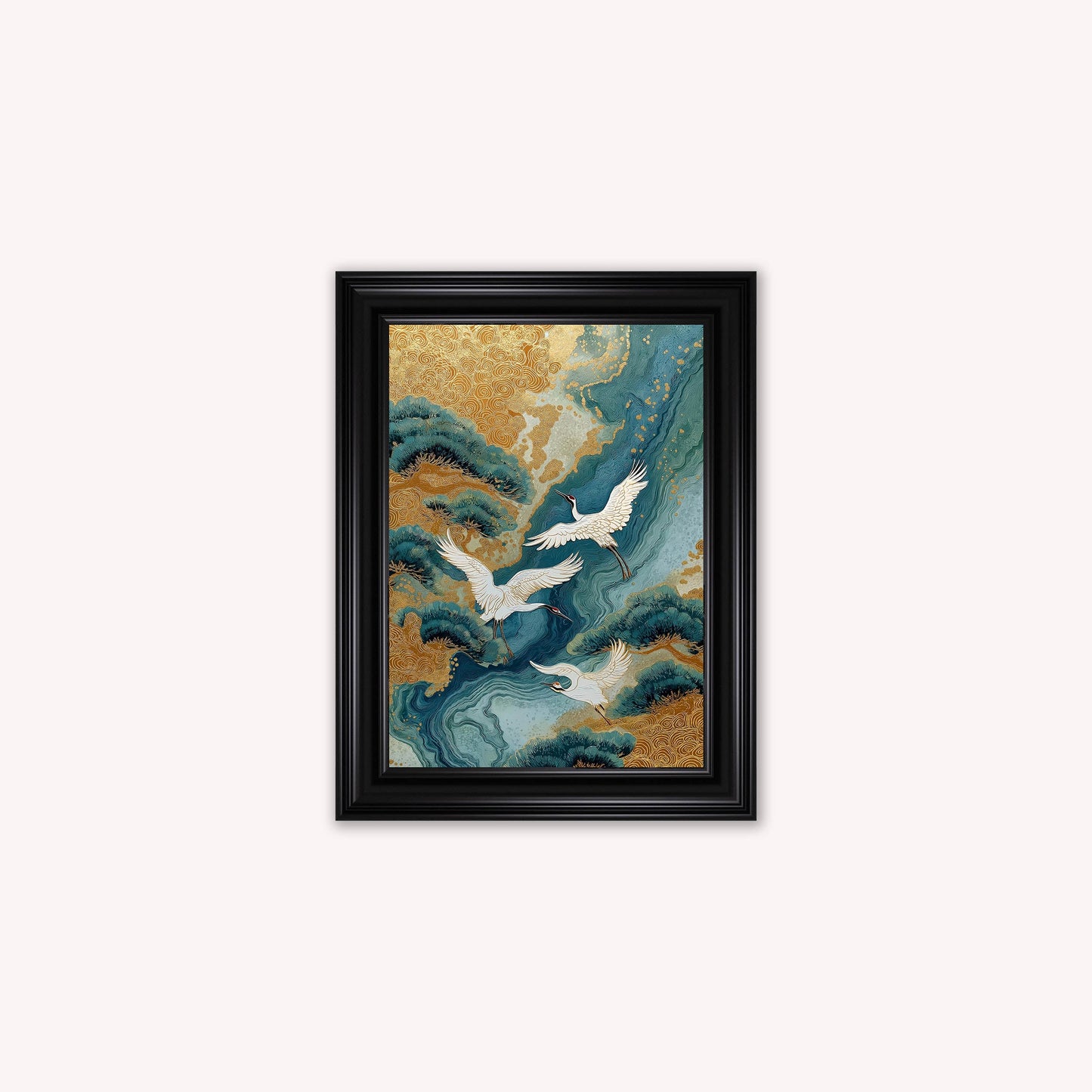 Teal River Crane 1 Framed Wall Art