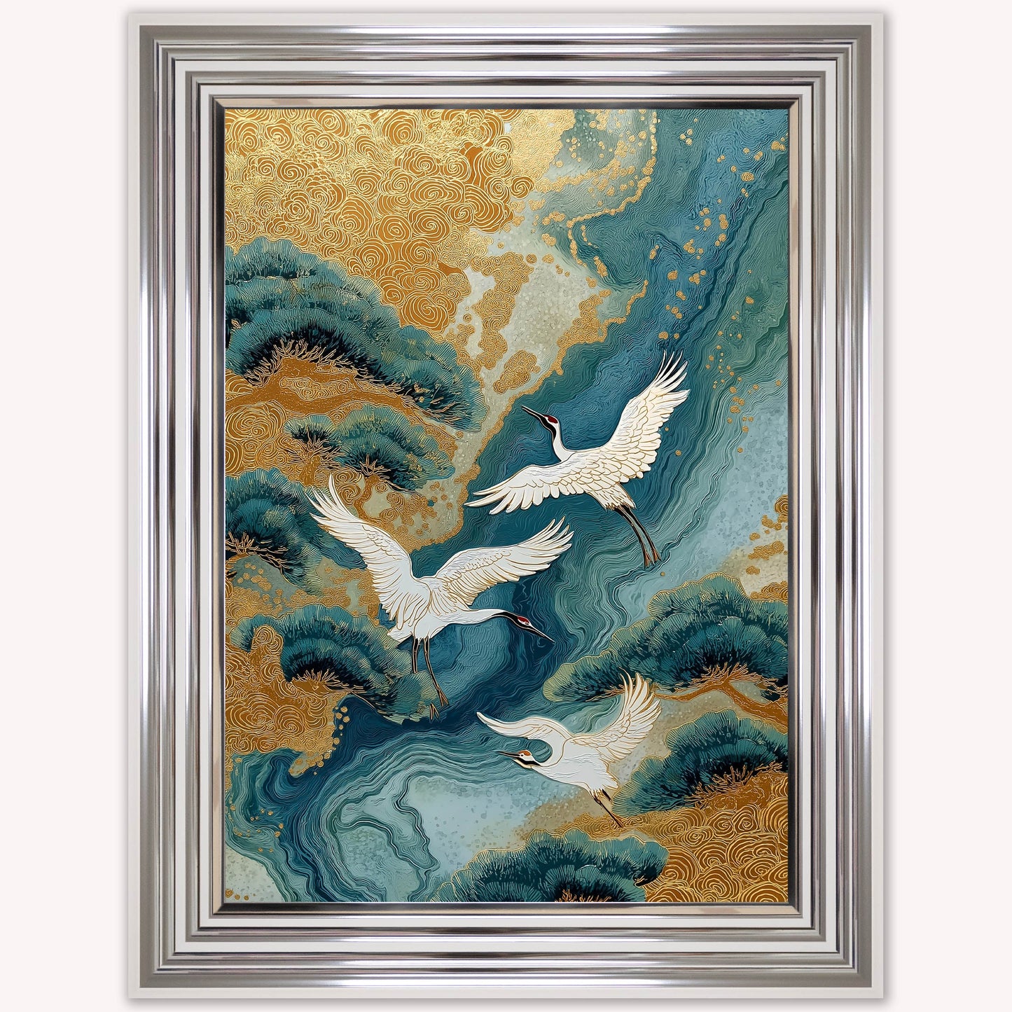 Teal River Crane 1 Framed Wall Art