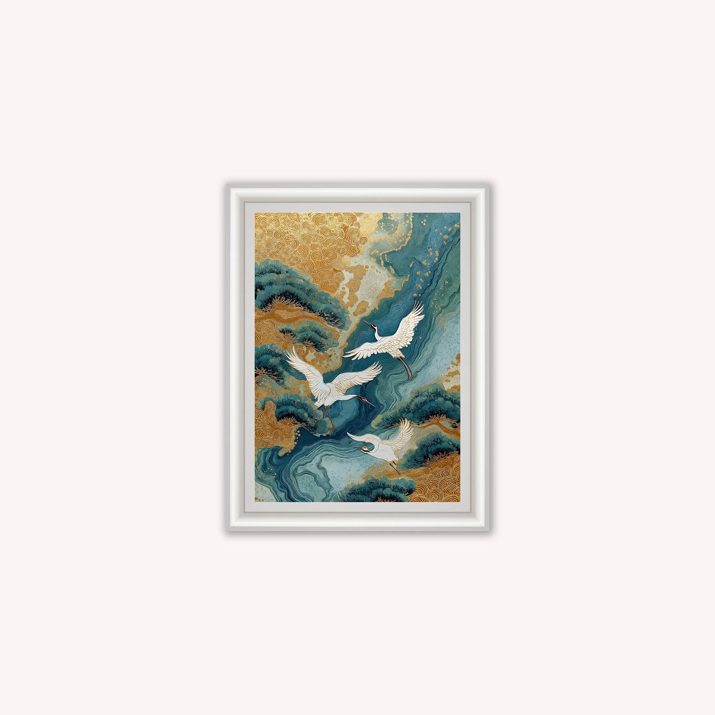 Teal River Crane 1 Framed Wall Art