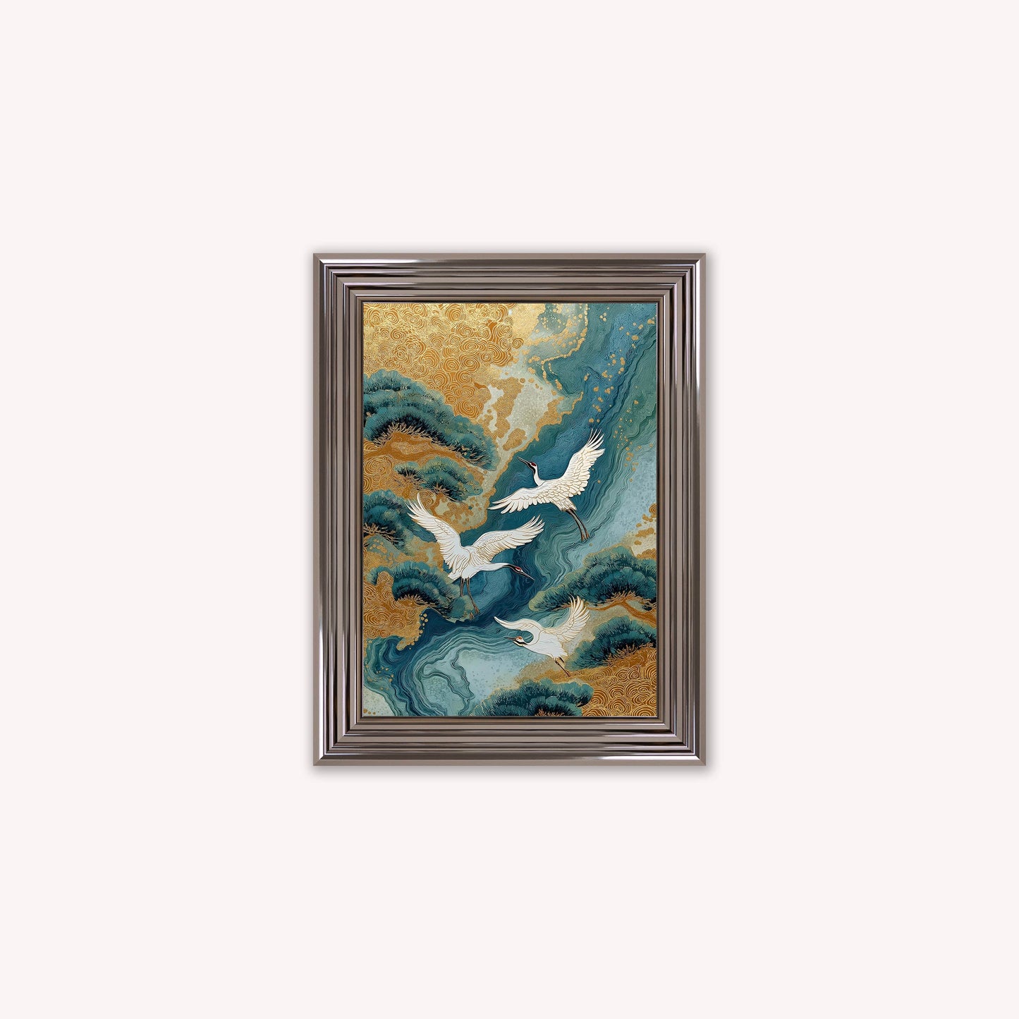 Teal River Crane 1 Framed Wall Art