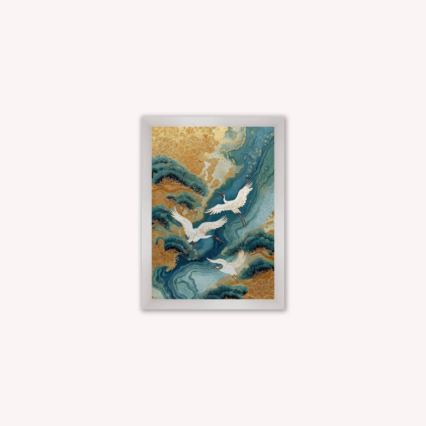 Teal River Crane 1 Framed Wall Art