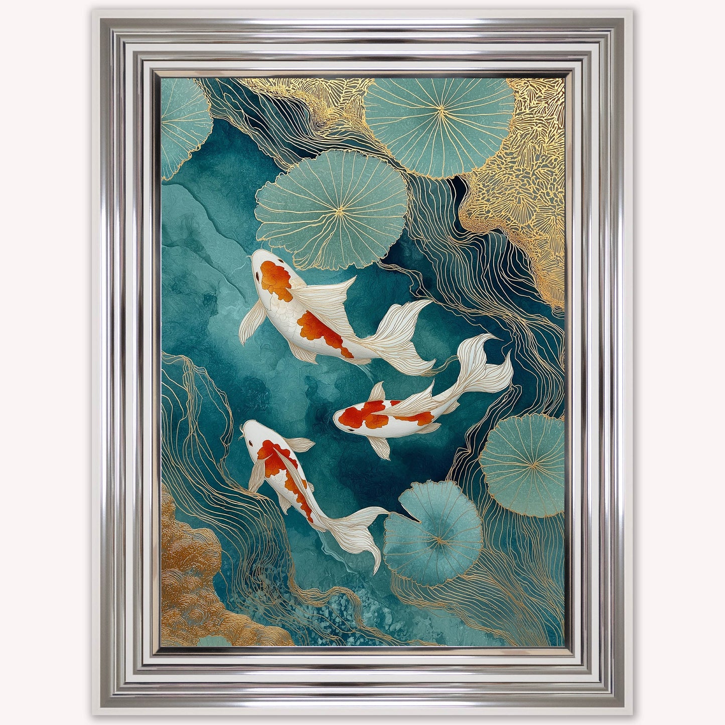Teal River Koi 2 Framed Wall Art