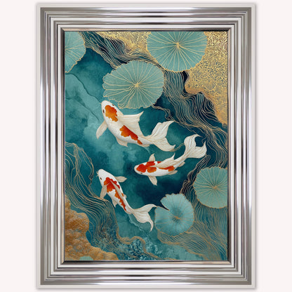 Teal River Koi 2 Framed Wall Art