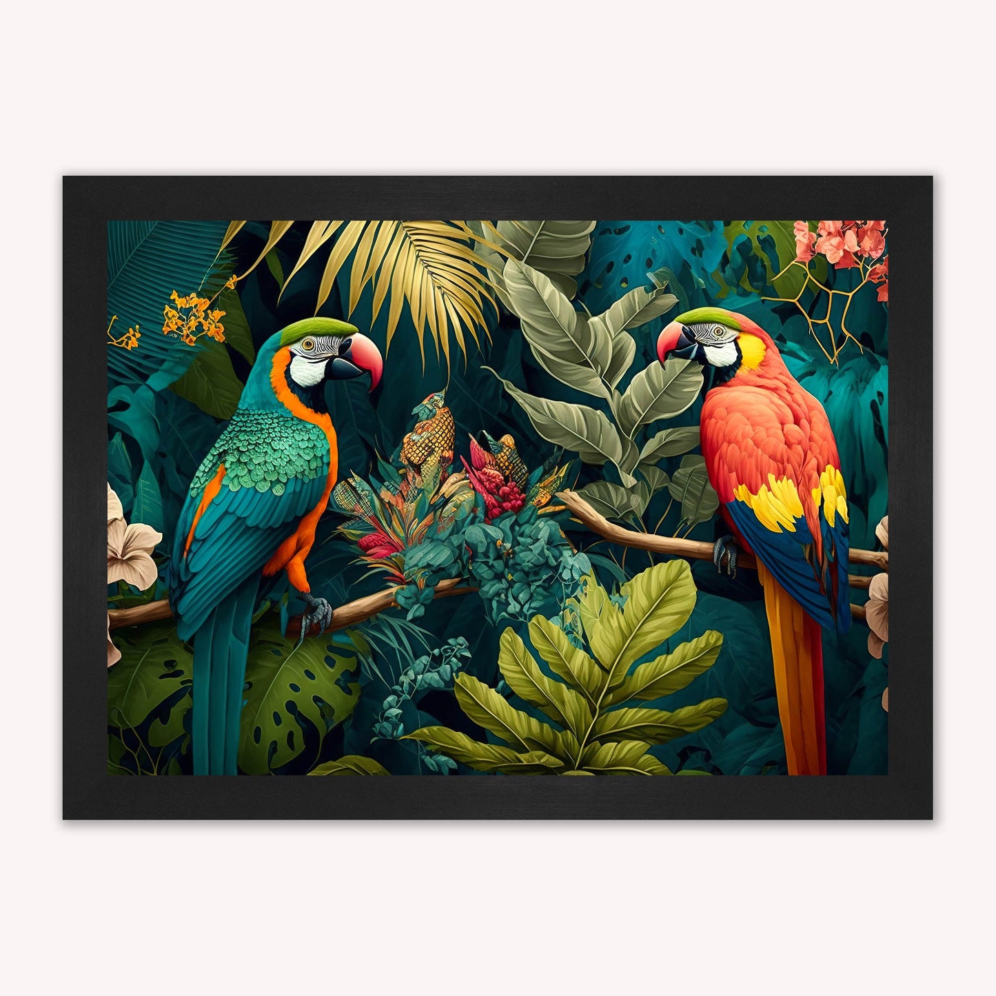 Luxury Velvet Art Print - Jungle Parrots Framed Wall Art