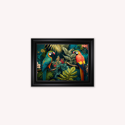 Luxury Velvet Art Print - Jungle Parrots Framed Wall Art