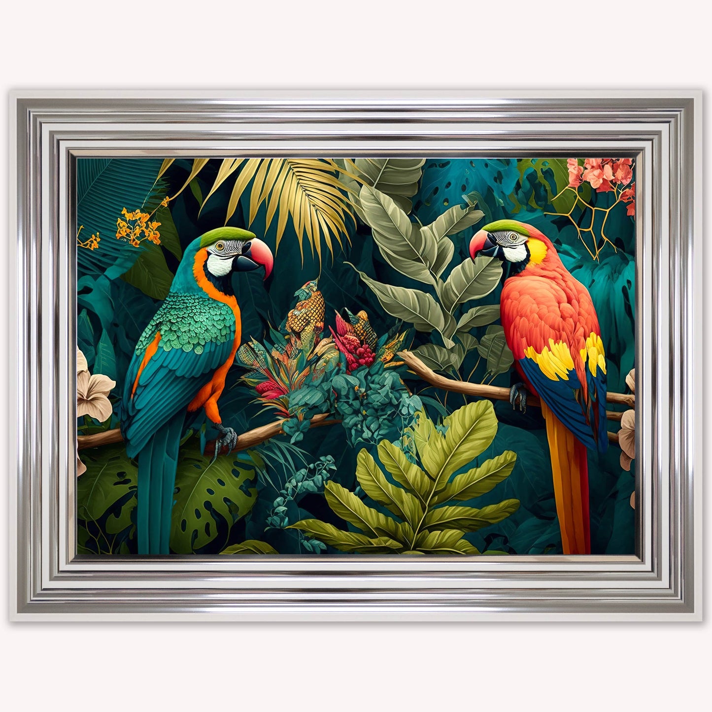 Luxury Velvet Art Print - Jungle Parrots Framed Wall Art