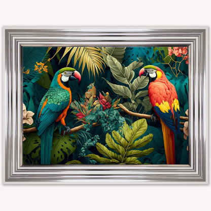Luxury Velvet Art Print - Jungle Parrots Framed Wall Art