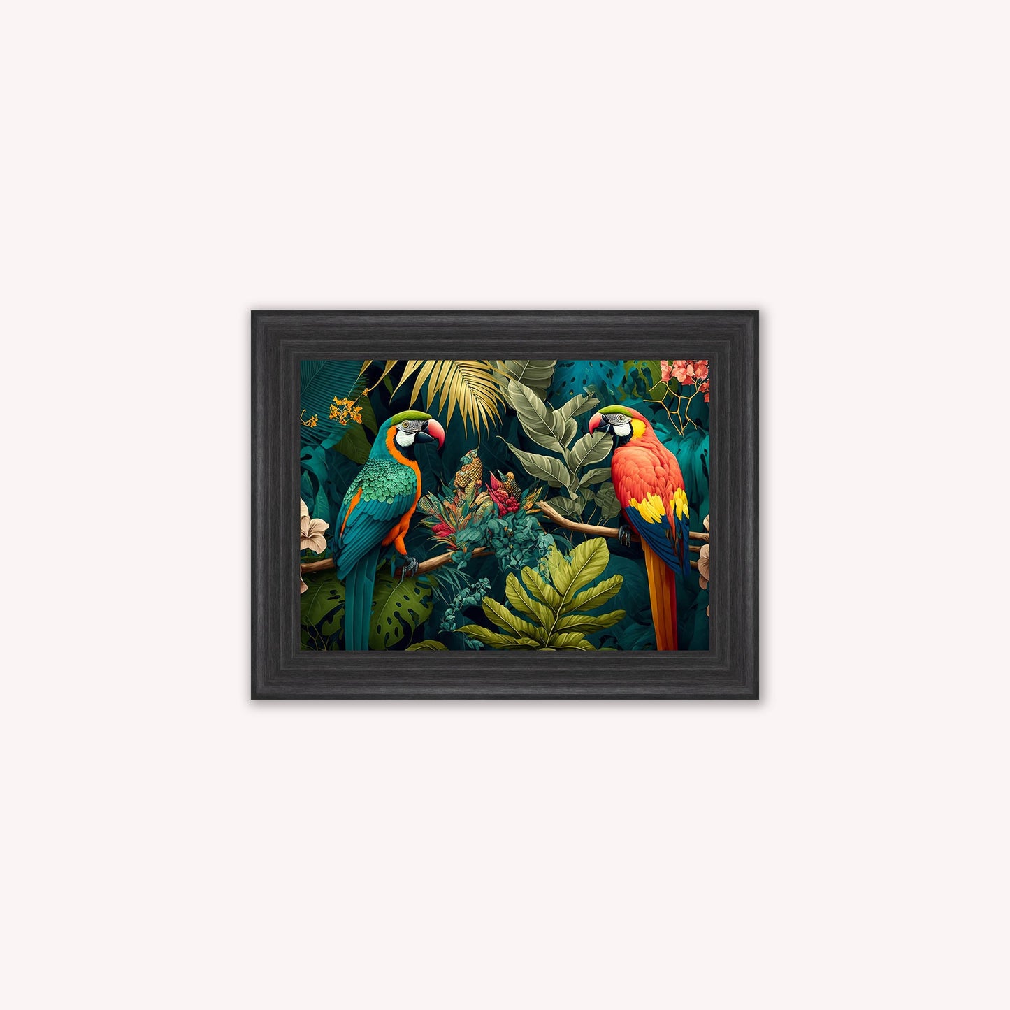 Luxury Velvet Art Print - Jungle Parrots Framed Wall Art