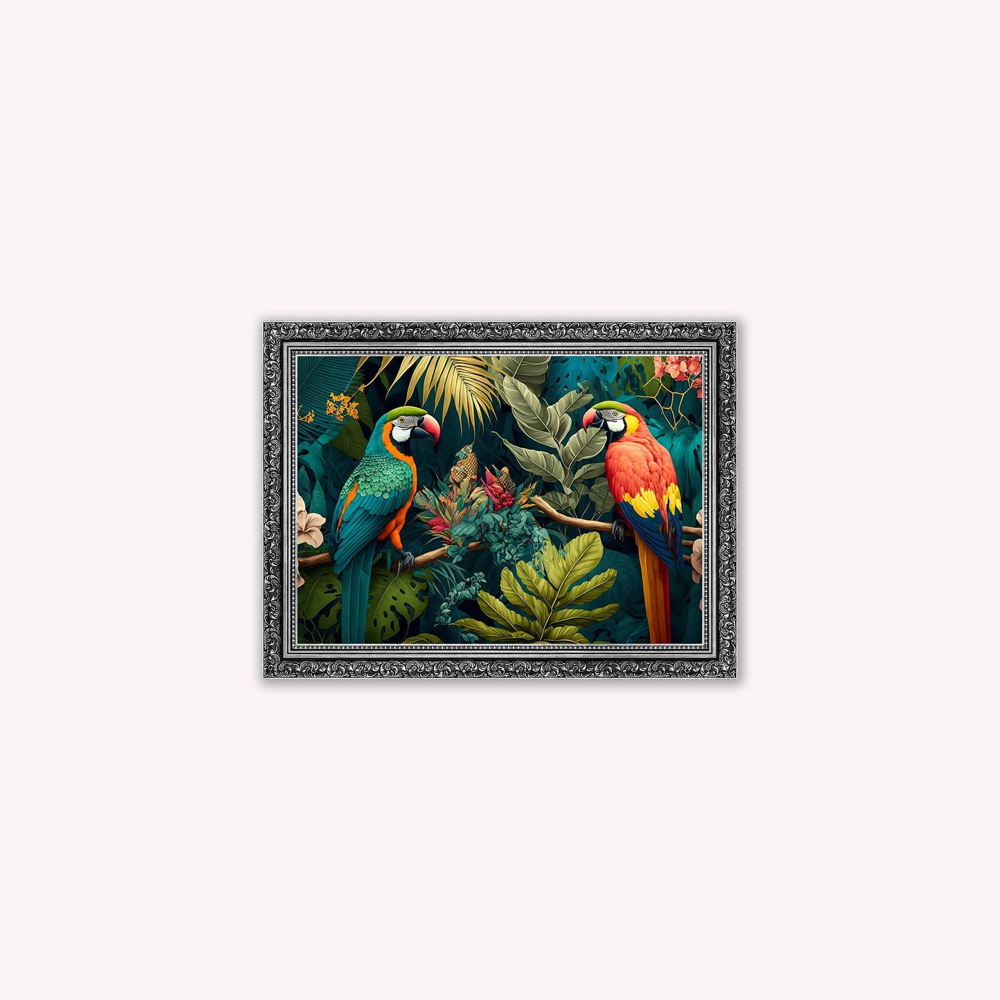 Luxury Velvet Art Print - Jungle Parrots Framed Wall Art