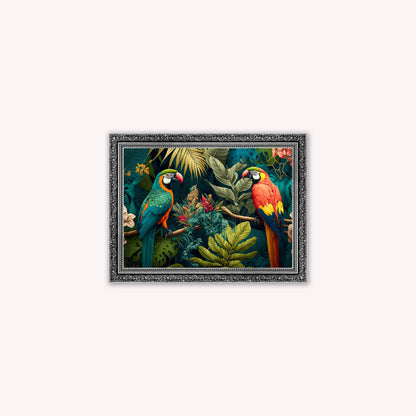 Luxury Velvet Art Print - Jungle Parrots Framed Wall Art