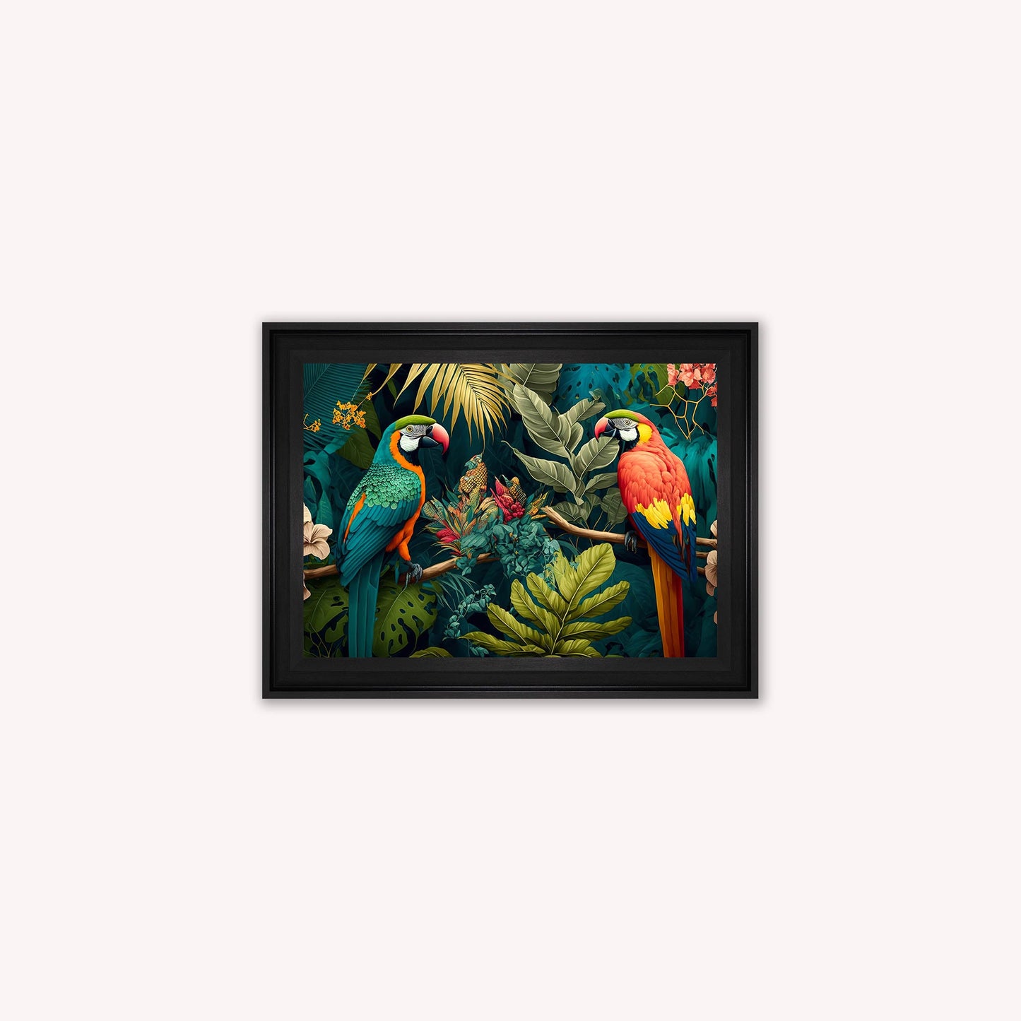 Luxury Velvet Art Print - Jungle Parrots Framed Wall Art