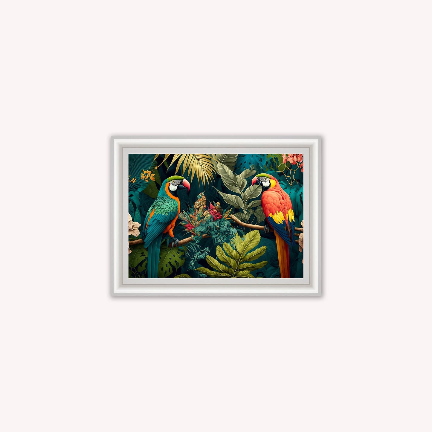 Luxury Velvet Art Print - Jungle Parrots Framed Wall Art