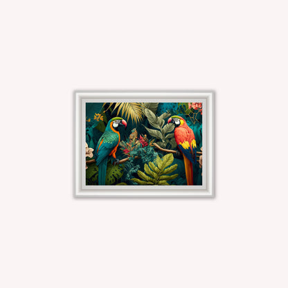 Luxury Velvet Art Print - Jungle Parrots Framed Wall Art