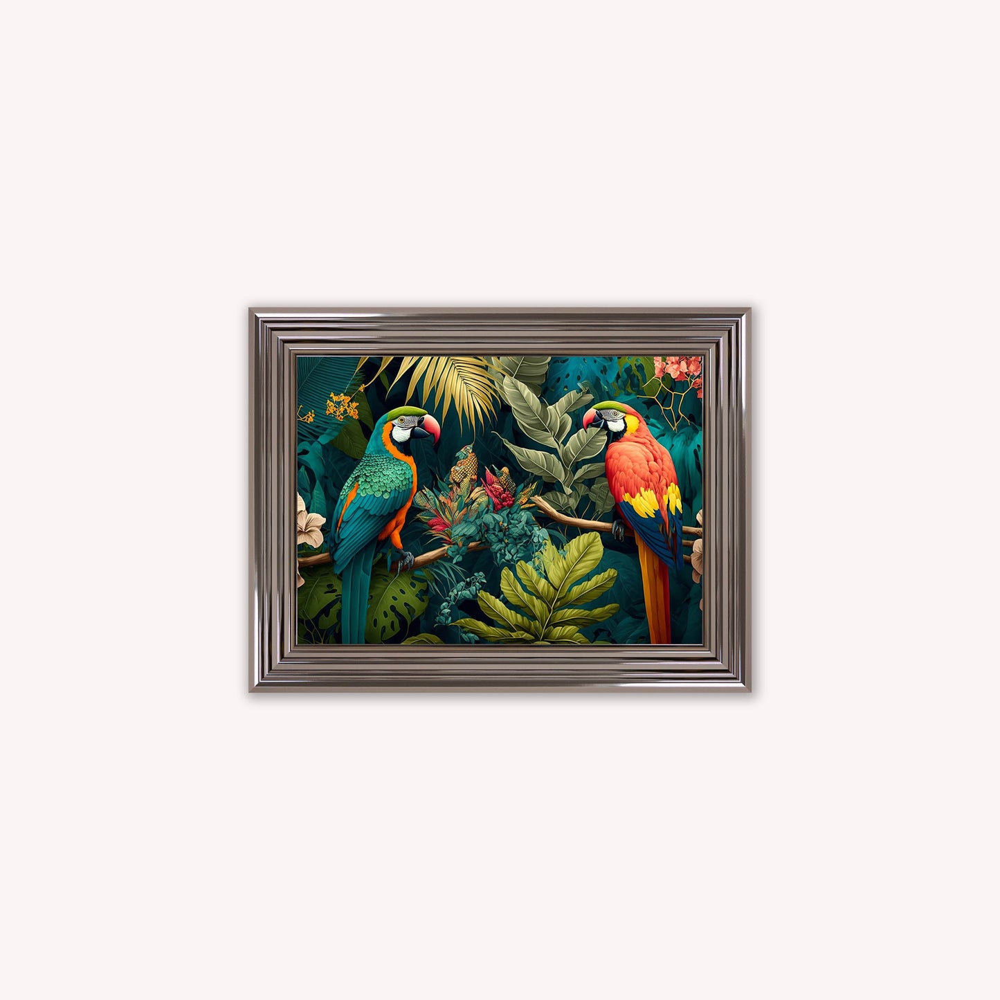 Luxury Velvet Art Print - Jungle Parrots Framed Wall Art