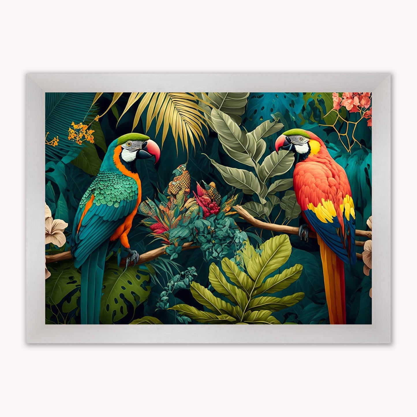 Luxury Velvet Art Print - Jungle Parrots Framed Wall Art