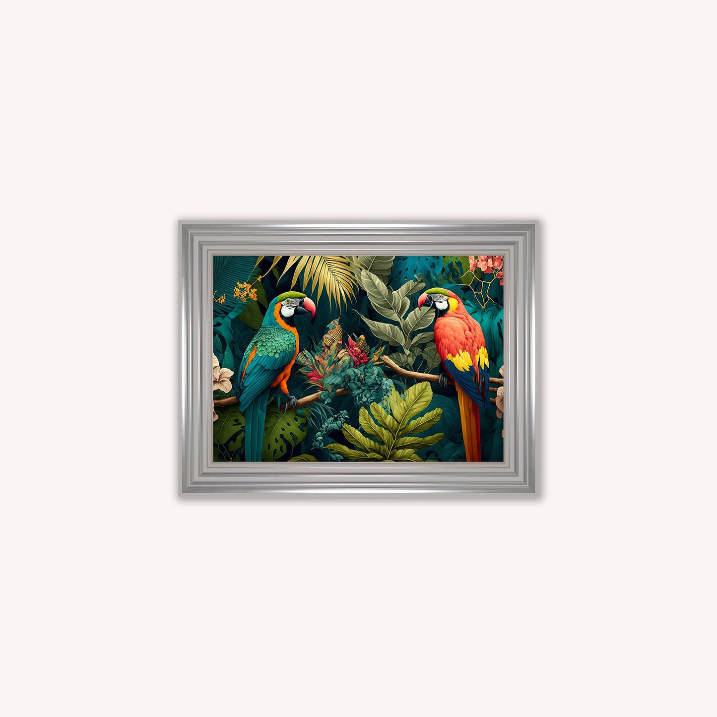 Luxury Velvet Art Print - Jungle Parrots Framed Wall Art