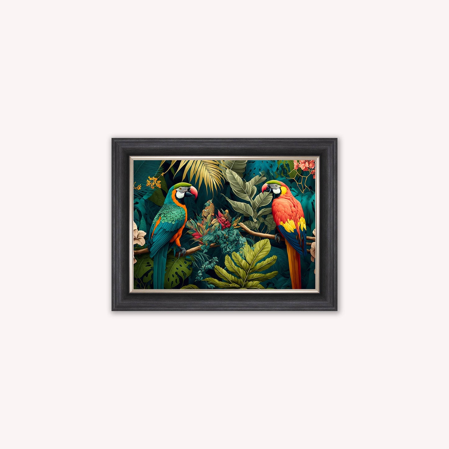 Luxury Velvet Art Print - Jungle Parrots Framed Wall Art