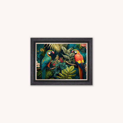 Luxury Velvet Art Print - Jungle Parrots Framed Wall Art