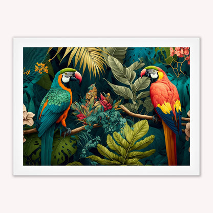 Luxury Velvet Art Print - Jungle Parrots Framed Wall Art