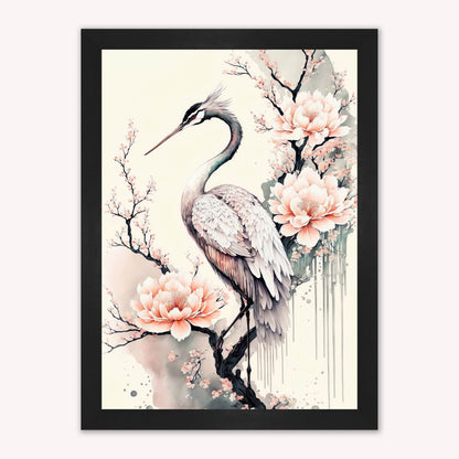 Luxury Velvet Art Print - Sakura Crane 1 Framed Wall Art