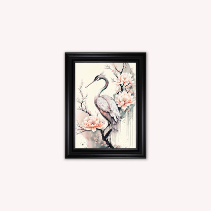 Luxury Velvet Art Print - Sakura Crane 1 Framed Wall Art
